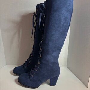 Knee High Lace Up Boots, size 7, Blue Suede